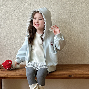 女童外套春秋季2026新款儿童春款连帽卫衣女宝宝春装上衣拉链开衫