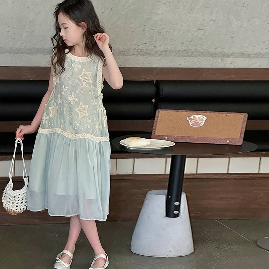 女童无袖连衣裙夏季新款网纱拼接