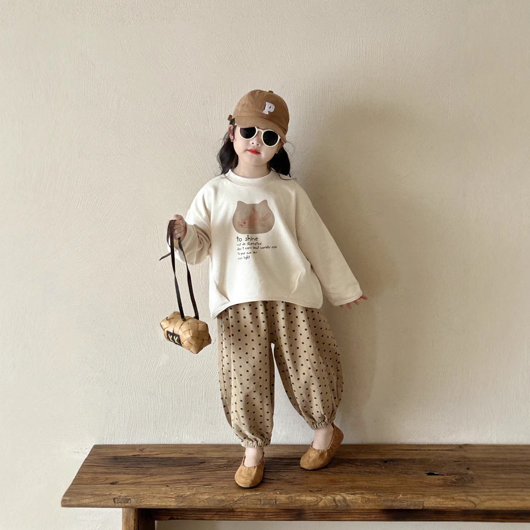 女童韩版卫衣2025春秋新款童装中小童宝宝宽松上衣儿童圆点休闲裤