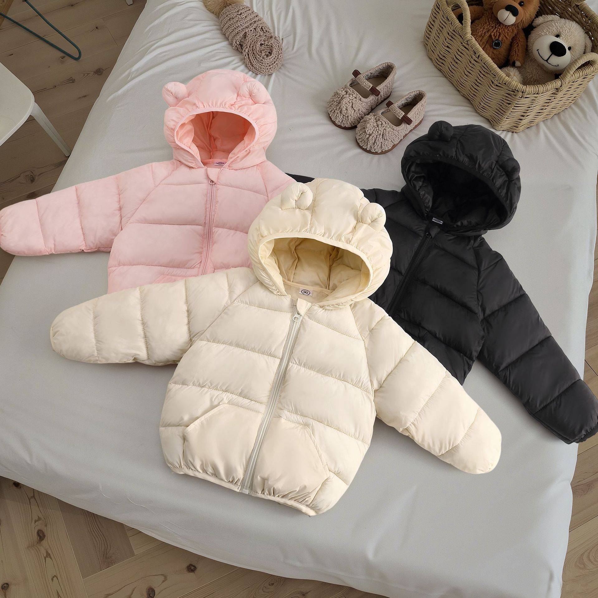 现货儿童轻薄兔耳朵棉服宝宝短款