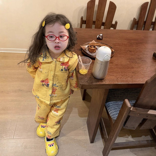 女童冬季套装女宝宝可爱卡通加绒加厚睡衣2026新款韩版洋气居家服