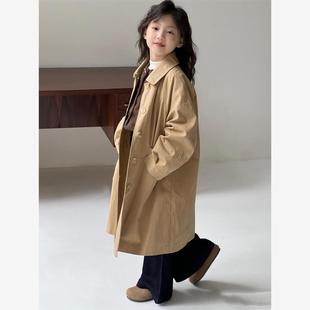 女童风衣女孩春秋新款女童洋气时髦春装英伦风女大童长款大衣外套