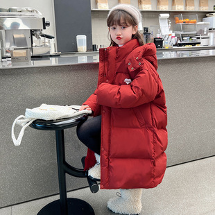 冬装 儿童羽绒棉长款 过膝棉衣中大童棉袄外套 2025新款 女童棉服冬季