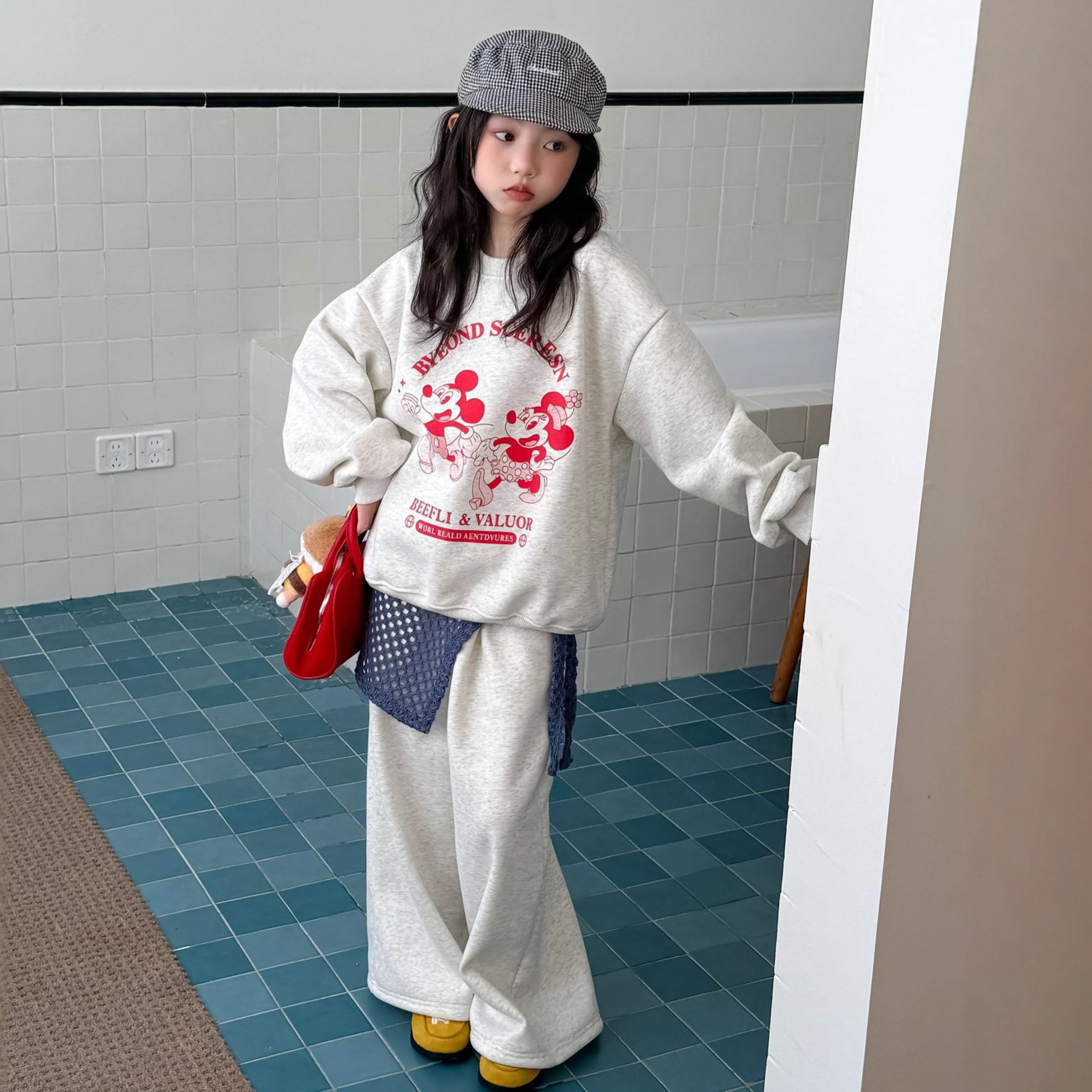 男女童套装2025冬款儿童卡通加绒加厚卫衣阔腿长裤套装运动两件套