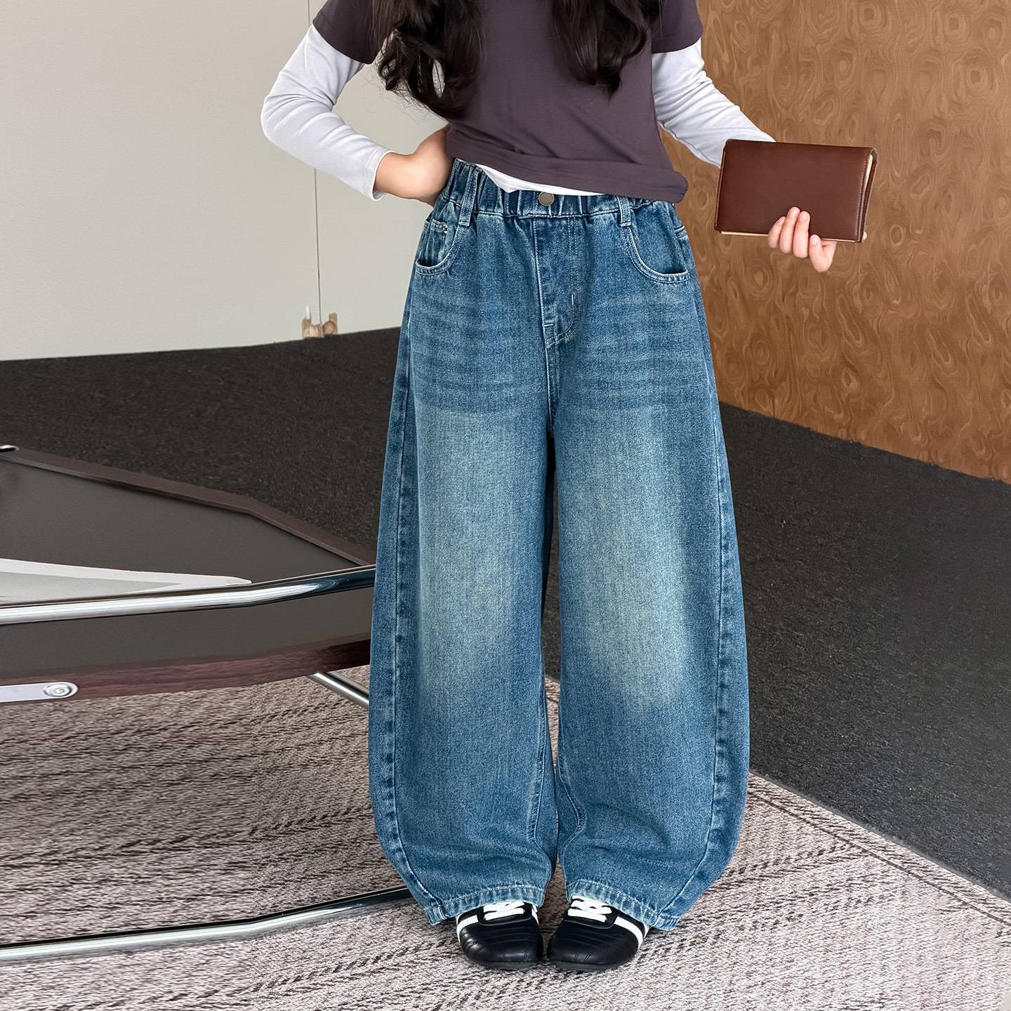 韩版女童牛仔弯刀裤2026秋季新款