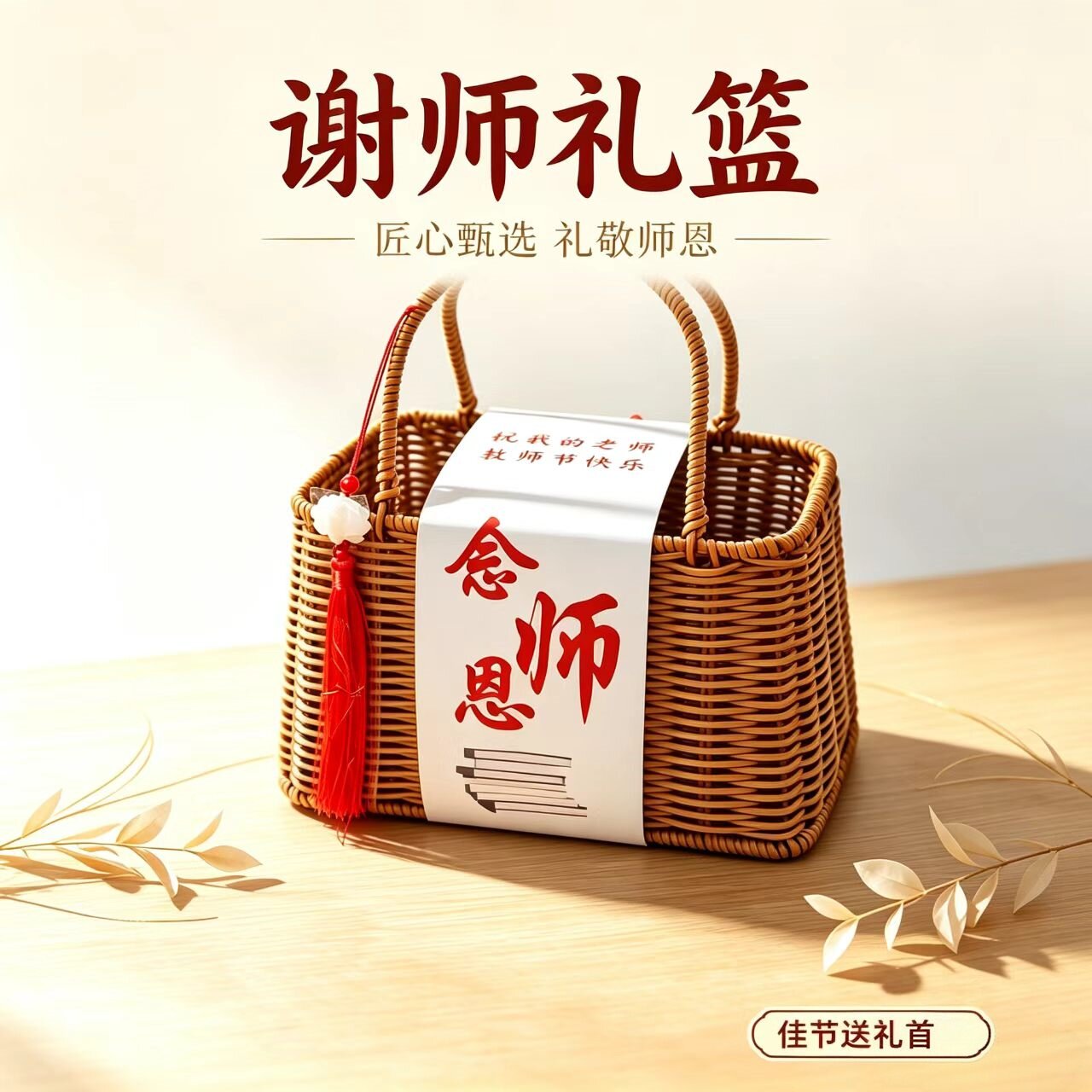 仿藤编手提篮端午中秋乔迁生日教师节满月宴伴手礼收纳篮礼品花篮