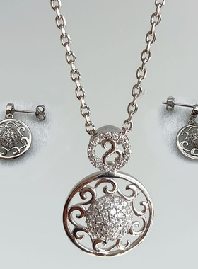 太阳花吊坠耳环怀旧铜镀白金项链