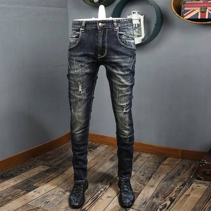 Newly Designer Fashion Men Jeans High Quality Retro Black Bl