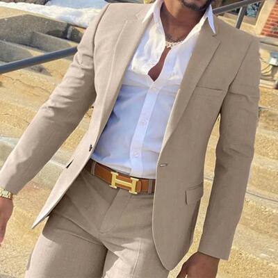 2 Pieces Beige Suit for Men Slim Fit Wedding Groom Tuxedo Gr