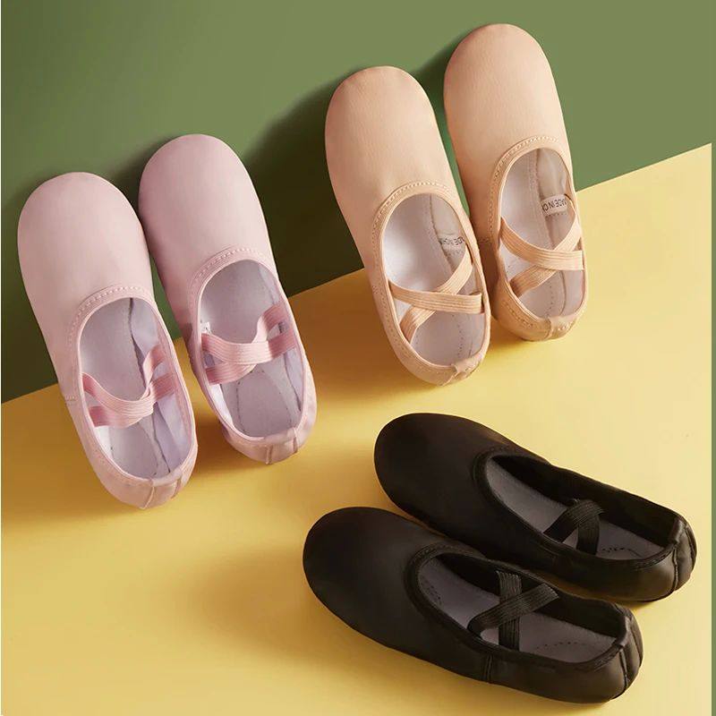 pu leather pointe shoes full sole dance slippers children ba