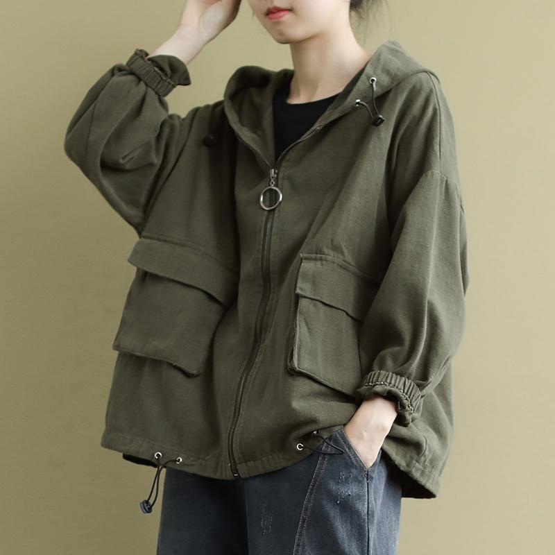 外贸出口法国意大利品牌休闲工装外套女短款连帽夹克廓形风衣上衣
