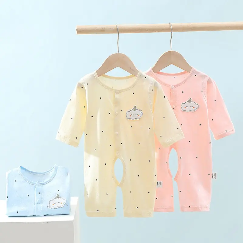 婴儿衣服夏季幼儿薄款宝宝新生纯棉夏装连体衣初生长袖空调服爬服