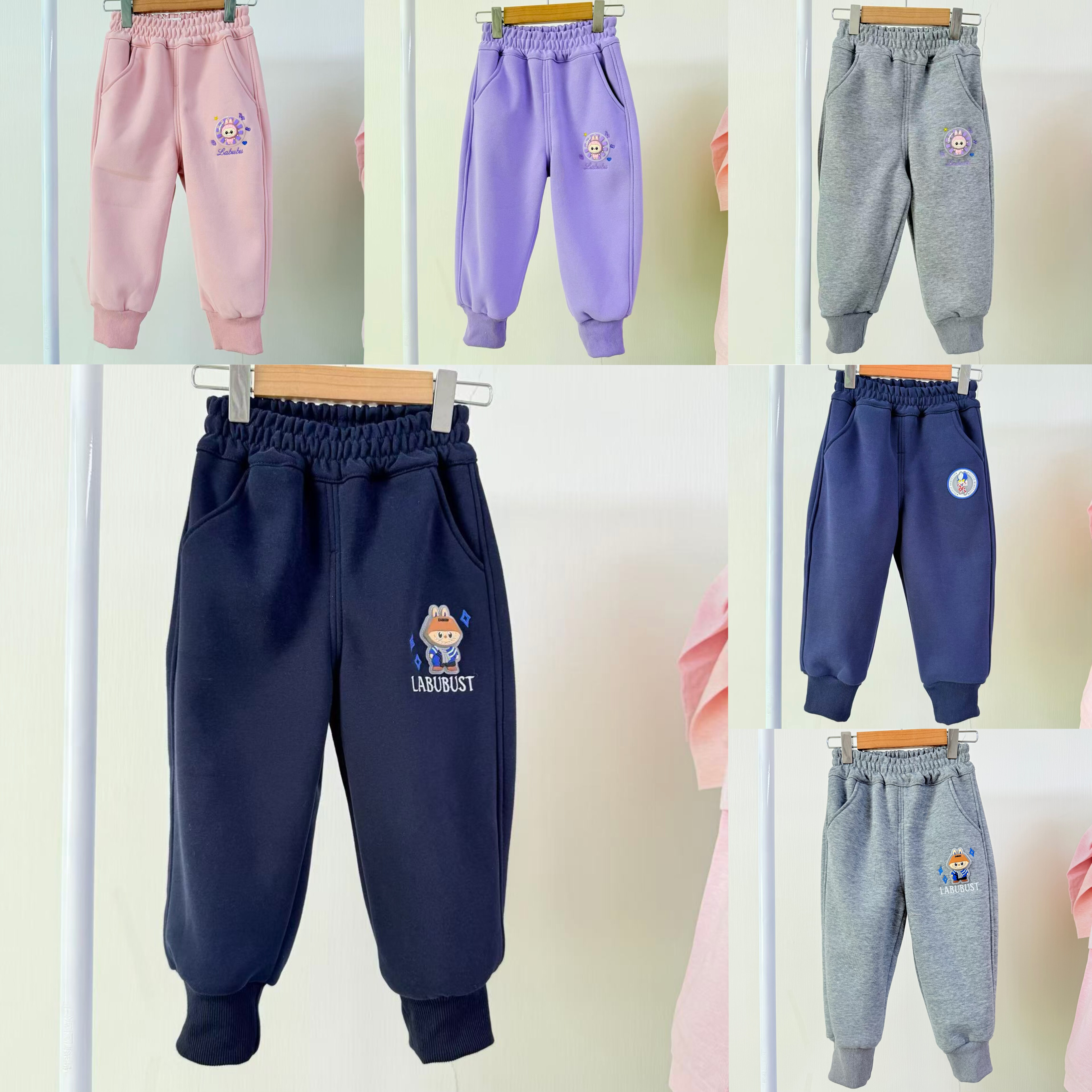 秋冬款儿童加绒卫裤刺绣亮灯款男童女童宽松休闲加绒保暖长裤