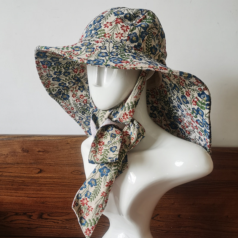 T台秀款超大檐防紫外线女士遮阳帽子全棉透气春夏天淑女防风出游