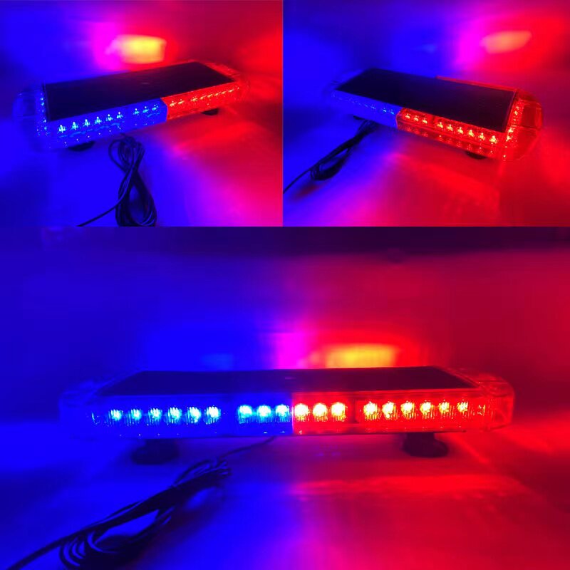 LED强磁吸盘车顶警示爆闪灯红蓝色迷你小型款短排灯