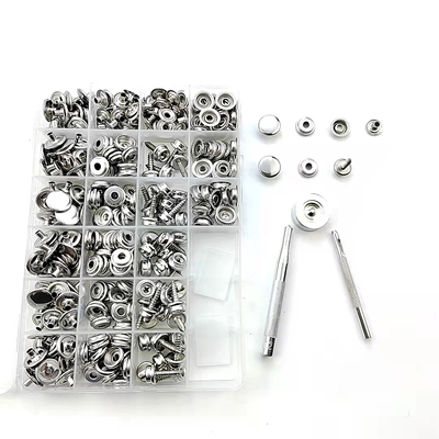 跨境盒装323pcs不锈钢螺丝四合扣配安装工具 201#大白扣金属钮扣