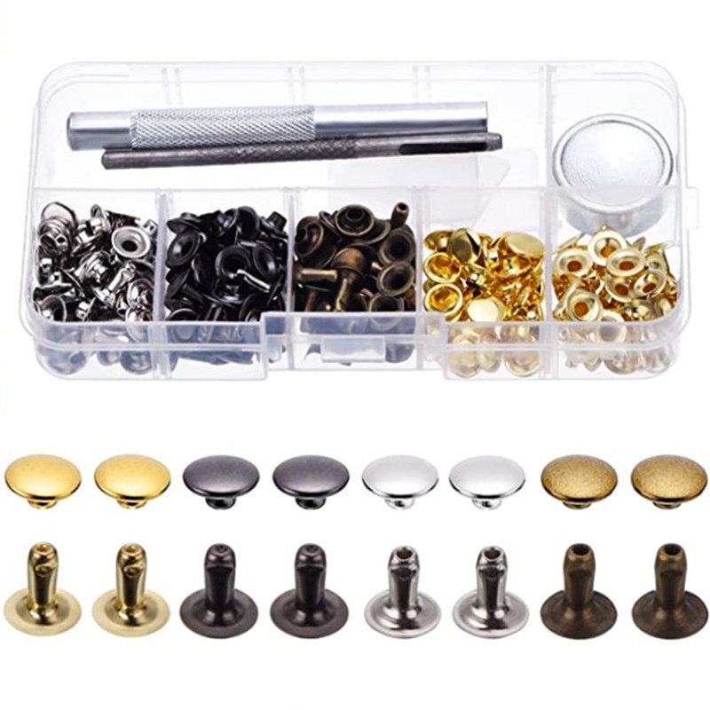 120套单面铆钉4色撞钉盒装纽扣3个尺寸彩色帽钉金属纽扣皮革