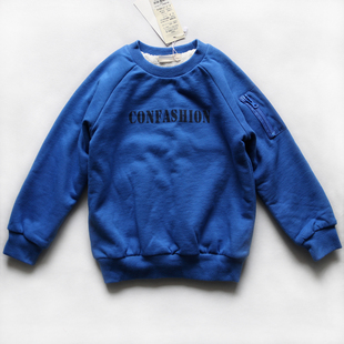 【105-150】品牌特价 秋冬加绒厚款圆领套头中大童全棉男童厚卫衣