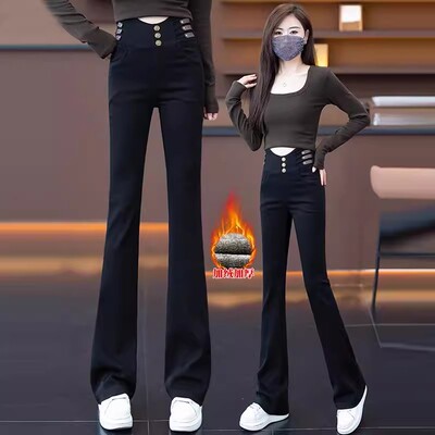 牛仔微喇裤女加绒加厚喇叭裤