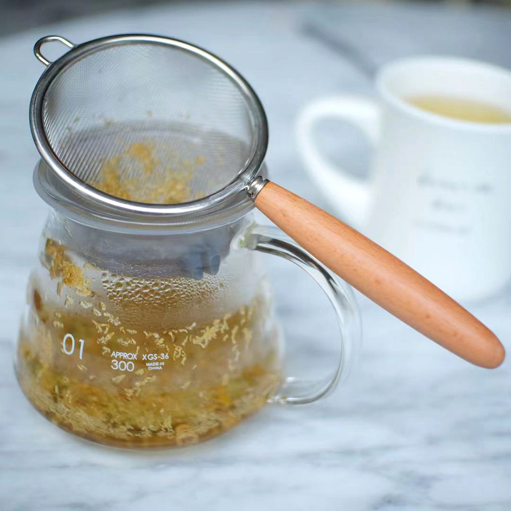 原木柄 304不锈钢 茶筛漏勺厨房多功能过滤网筛 茶漏