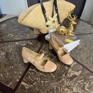 范家手工女鞋~跟5cm牛皮气质中跟百搭时尚粗跟浅口单鞋女方头法式