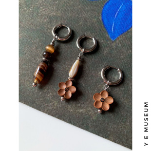 {鱼耳Museum} 小众多种佩戴不对称设计花朵天然石耳扣可拆卸耳环