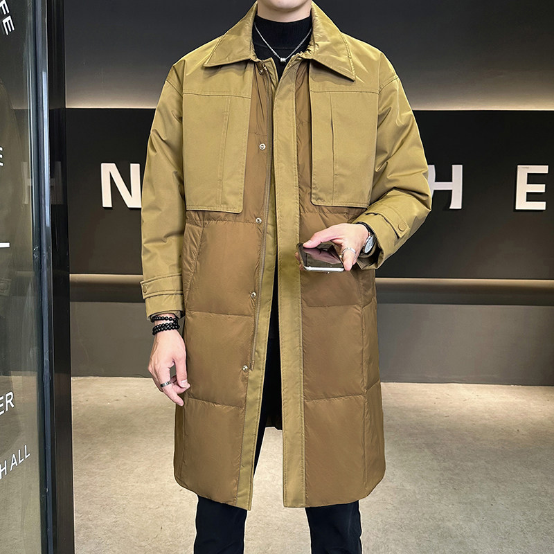 店主风2024白鸭绒男士中长款时尚保暖翻领羽绒服YR8106-P245,男装羽绒服,电商D240-242
