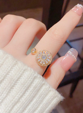 巧欢时尚网红会转动的食指戒可旋转戒指女小众个性时尚轻奢开口戒