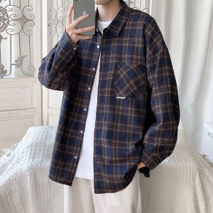 衬衫男春季新款港风宽松格子衬衣CS37-P38图片