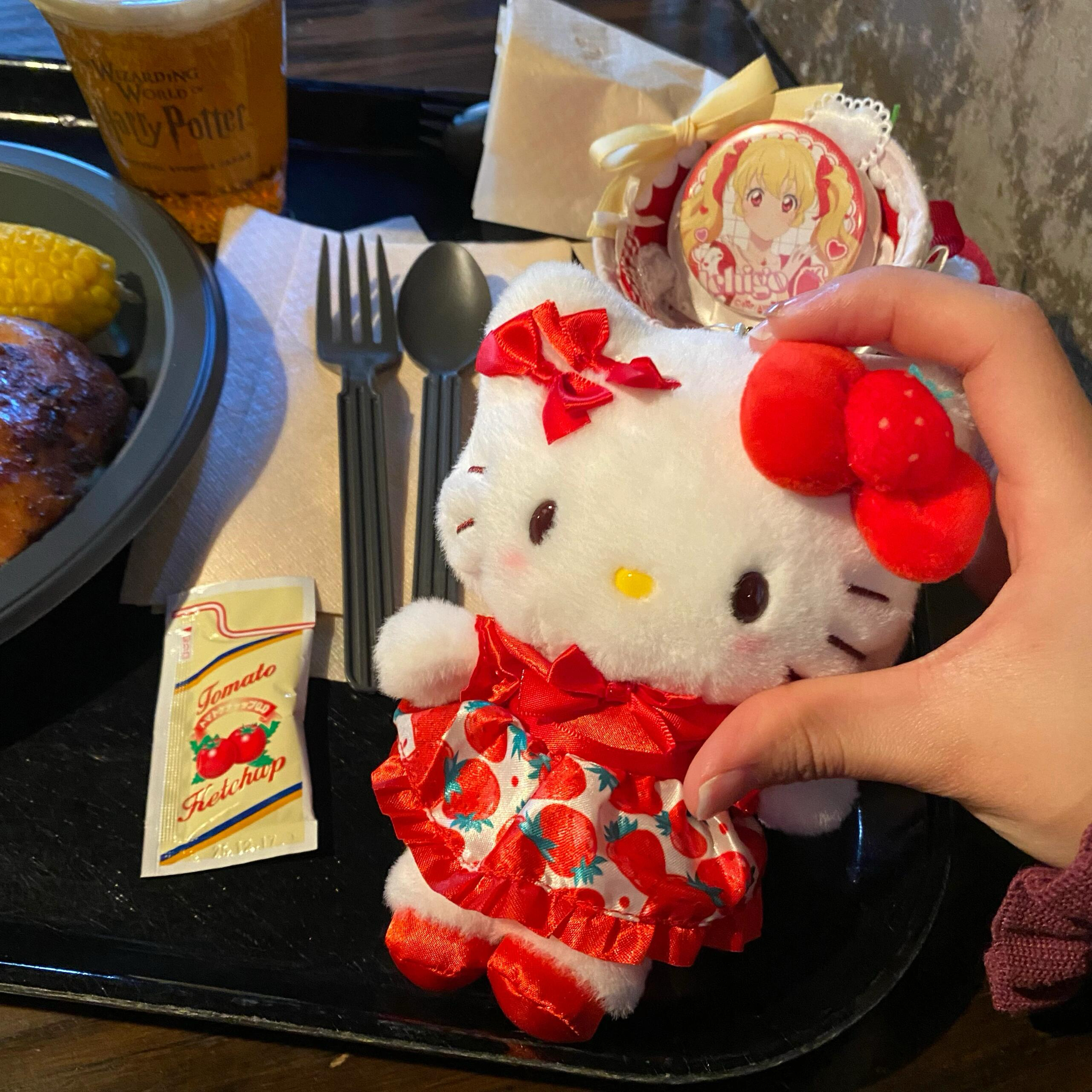 日本中古正版草莓新闻hellokitty挂件毛绒公仔凯蒂猫包包挂饰大福