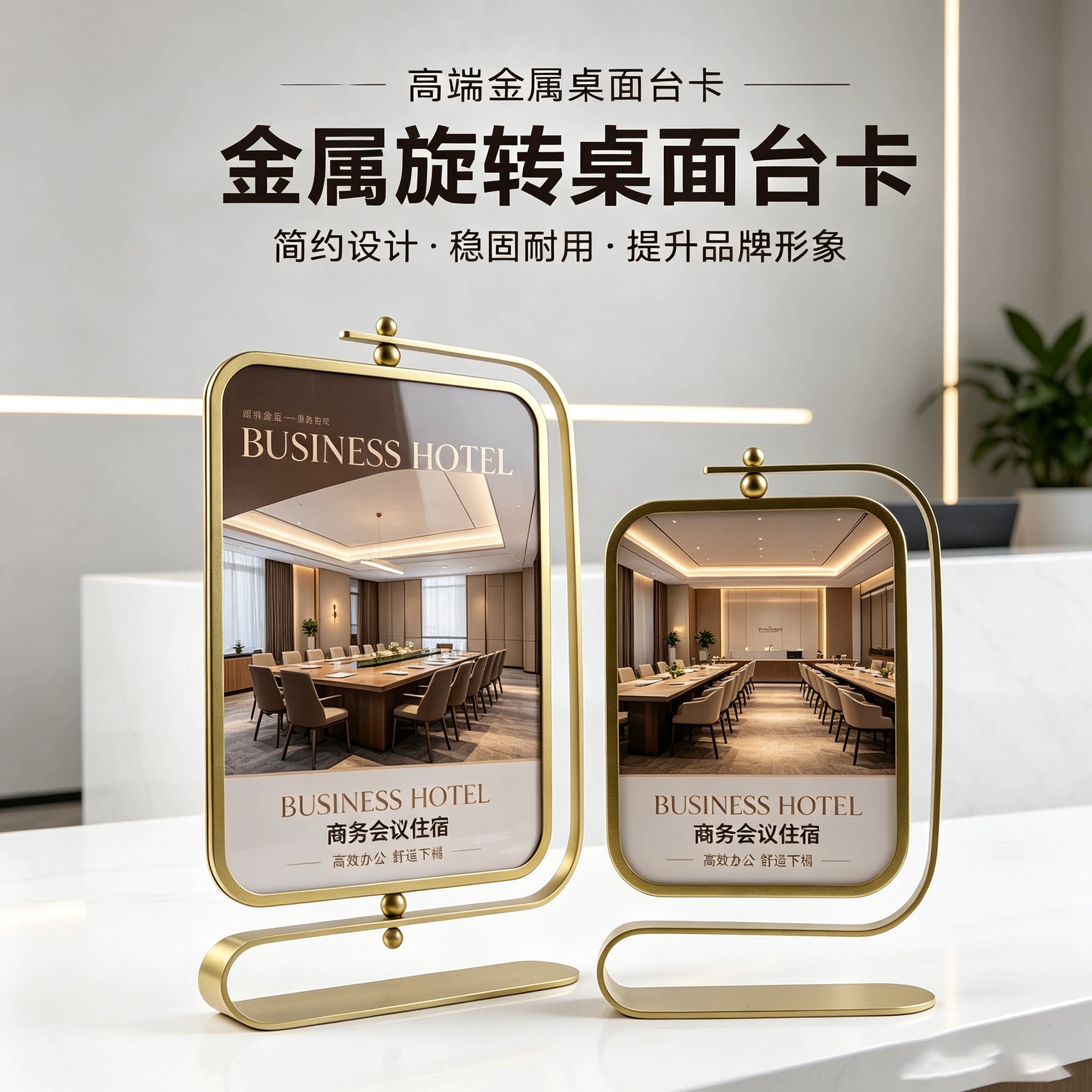 酒店金色旋转金属台卡可打印图片