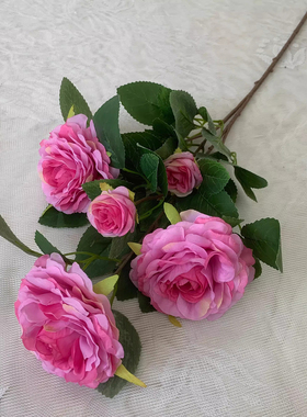5头仿真山茶花茶玫假杜鹃月季蔷薇花居家摆放绢花塑料花假花饰品