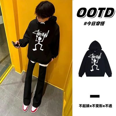 2025潮牌卡通秋冬男女情侣连帽卫衣美式高街纯棉重磅加绒加厚帽衫