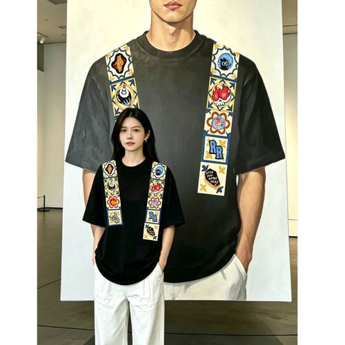 街头美式男女重磅宽松圆领纯棉短袖t恤夏季小众嘻哈潮流印花上衣