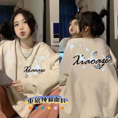 2025秋冬季情侣款圆领卫衣韩版潮流男女港风休闲加绒加厚无帽上衣