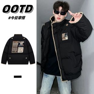 美式 棉衣保暖面包服外套 街头字母刺绣加厚棉服男女秋冬国潮情侣款