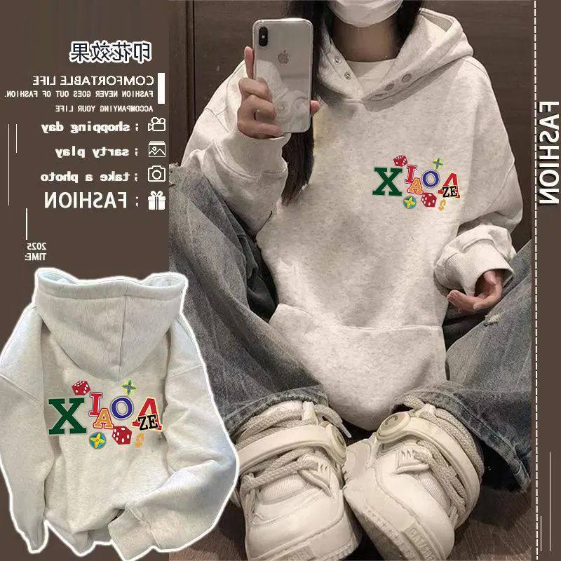 韩版ins加绒加厚男女纽扣款连帽卫衣欧美高街情侣款百搭秋冬帽衫