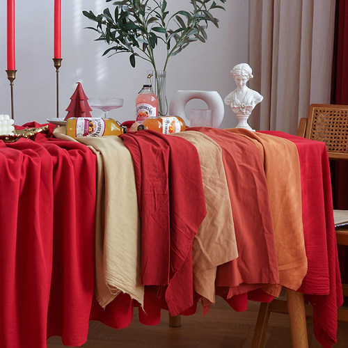 喜庆红色结婚桌布棉麻布艺