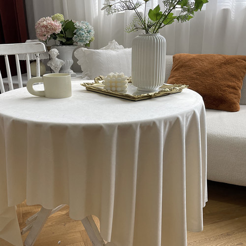 甜品台丝绒米白色桌布