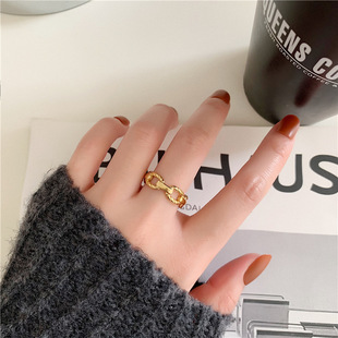 大码戒指女胖MM欧美时尚个性麻花环扣链条胖人粗手大号食指指环潮