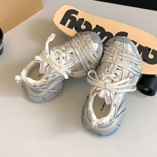 男女做旧复古休闲运动鞋 蜘蛛侠绑带厚底巴黎老爹鞋 2026新款 情侣款