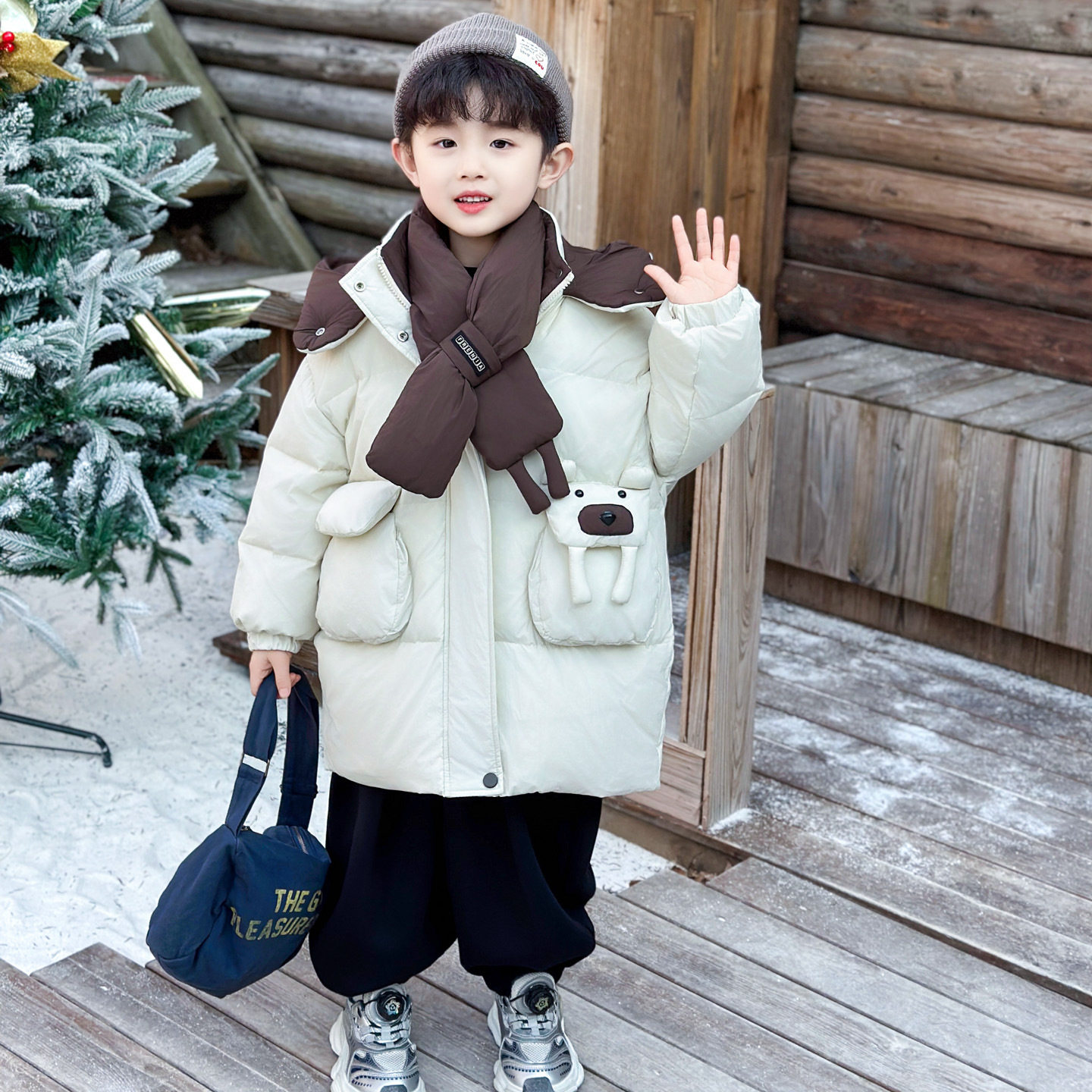 男童洋气冬季中长款羽绒服2026新款中小童加厚宝宝冬装羽绒袄子潮