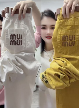 灯芯绒直筒裤女春季新款百搭显瘦休闲裤高腰时尚条绒小脚运动裤