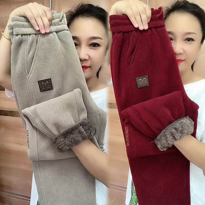 羊羔毛加绒卫裤女冬季保暖显瘦