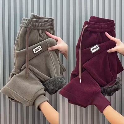 羊羔毛加绒卫裤女保暖百搭