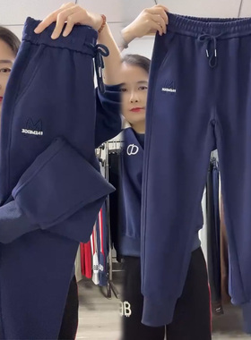 加绒休闲卫裤女秋冬季新款纯棉加厚束脚哈伦裤宽松百搭小脚运动裤