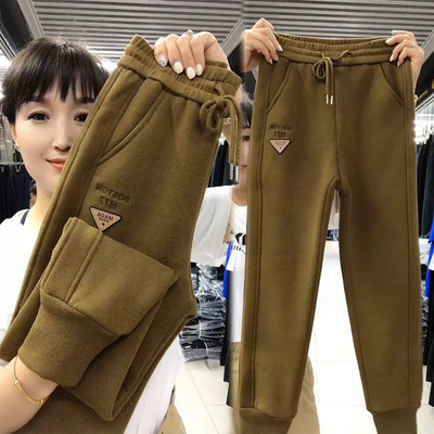 羊羔毛加厚卫裤女高腰显瘦秋冬