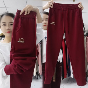 加绒加厚休闲卫裤女秋冬季新款宽松百搭束脚哈伦裤洋气显瘦运动裤