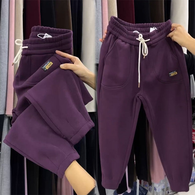 小个子冬季加绒卫裤女九分