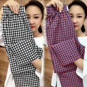 宽松洋气透气运动裤 纯棉格子九分休闲裤 显瘦小脚哈伦裤 薄款 女夏季